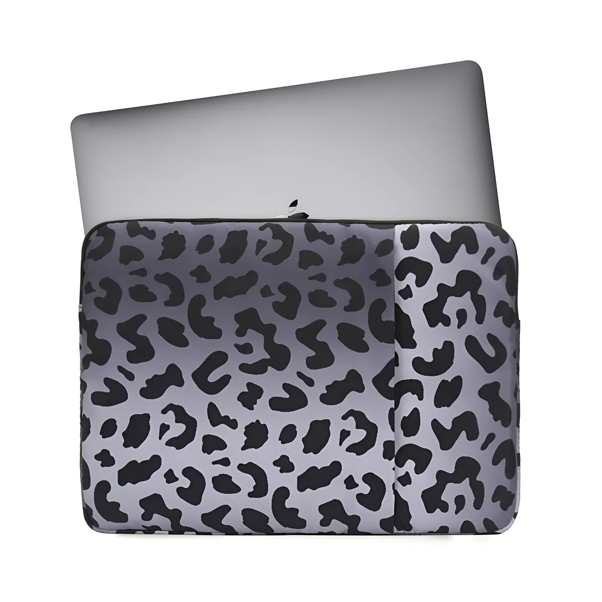 Leopard print polyester laptop sleeve for 13-inch to 16-inch devices with anti-shock protection