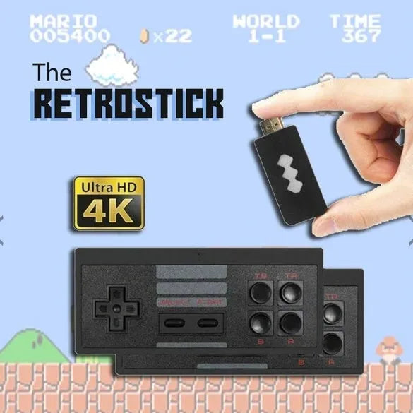 Black HD TV game console with wireless controller and USB cable on a table, showing built-in classic games