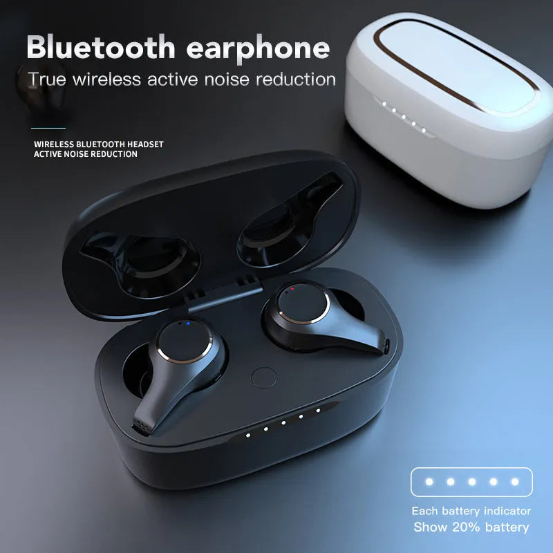 Black ANC Active Noise Cancelling Bluetooth headset with earplug design