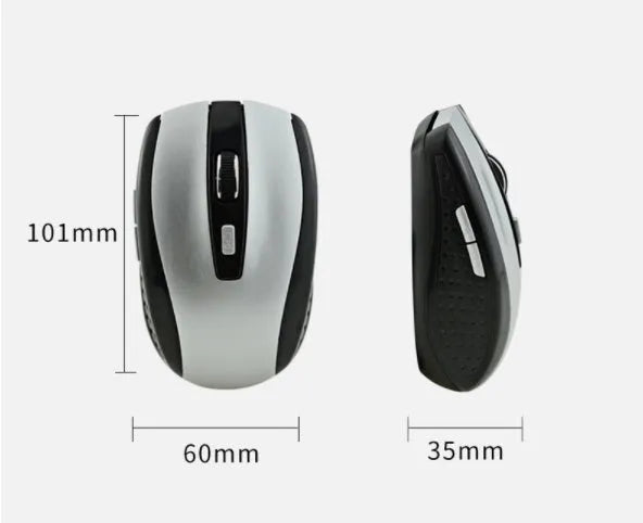 2.4G optical wireless mouse with six keys and four-way roller, shown in black