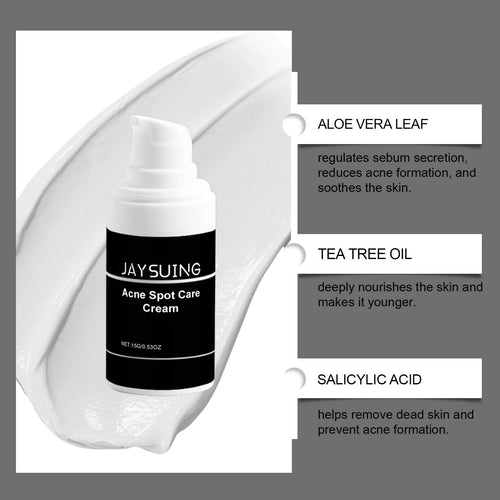 15g tube of acne cream with mint leaf and tea tree oil for facial blemish treatment