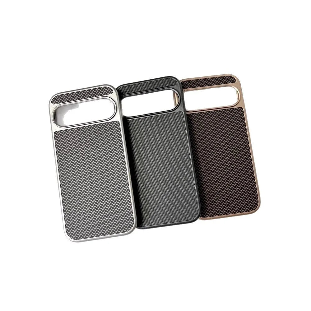 Carbon fiber texture PC phone case for Google Pixel 9, titanium gray with frosted finish, rear view