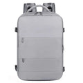 Large purple Oxford cloth travel backpack with air pillow belt system and multiple compartments