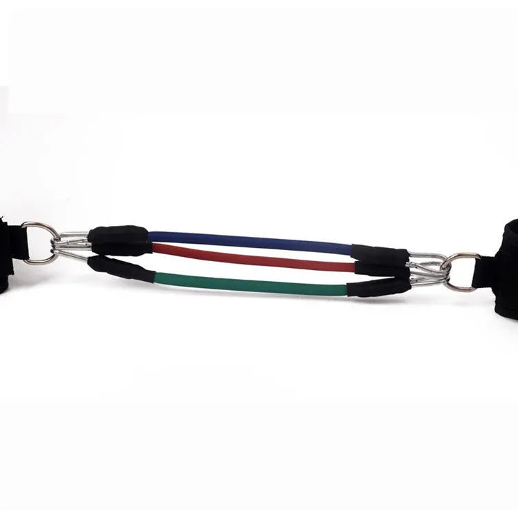 Black Taekwondo explosive force leg training pull rope set with ankle strap.