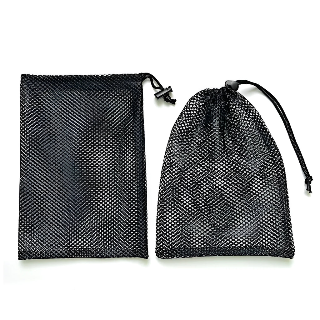 Black mesh drawstring storage bag for children's water ball toys in three size options.