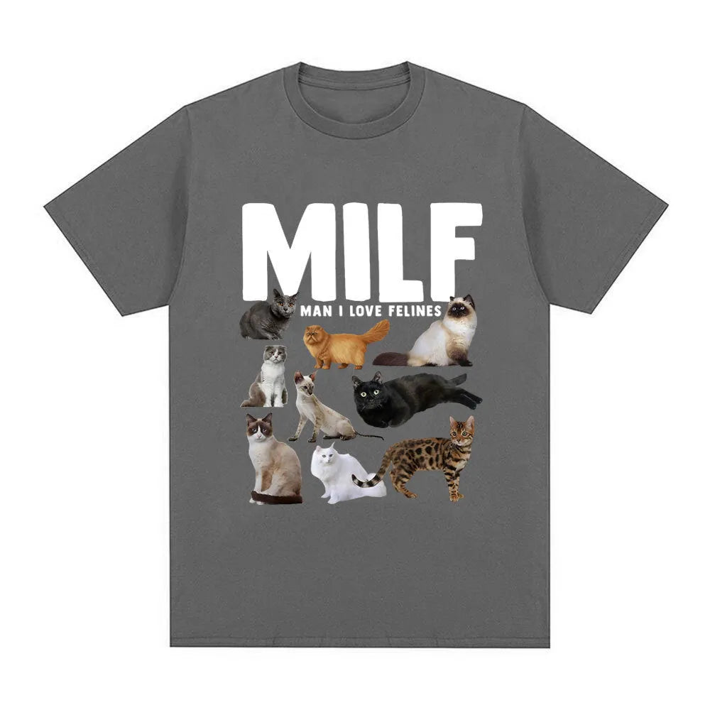 Funny cat lovers graphic t-shirt with geometric painted pattern on cotton fabric