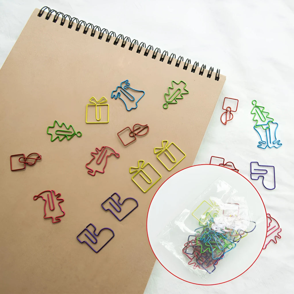 Christmas special-shaped metal paper clips 18 pieces mixed colours office stationery
