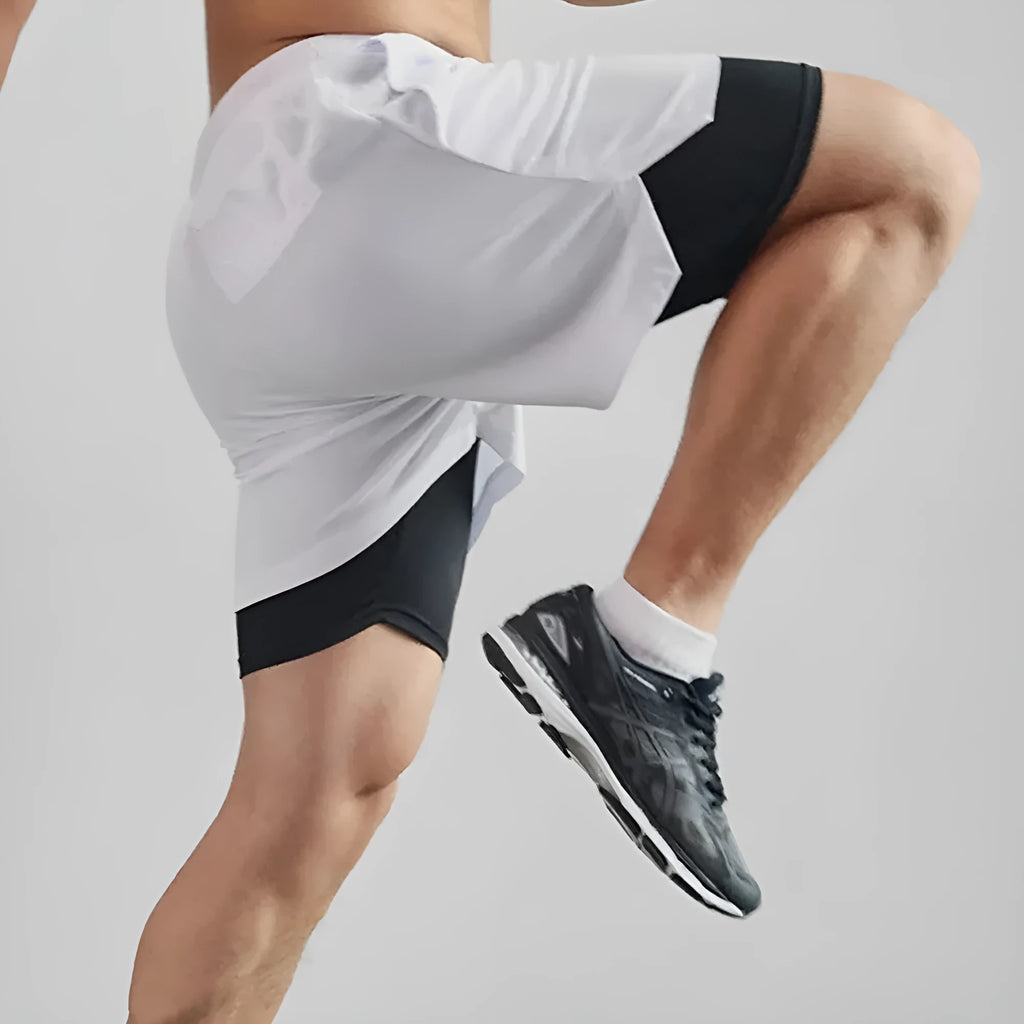Men's camouflage print double-layer sports shorts in quick-dry fabric