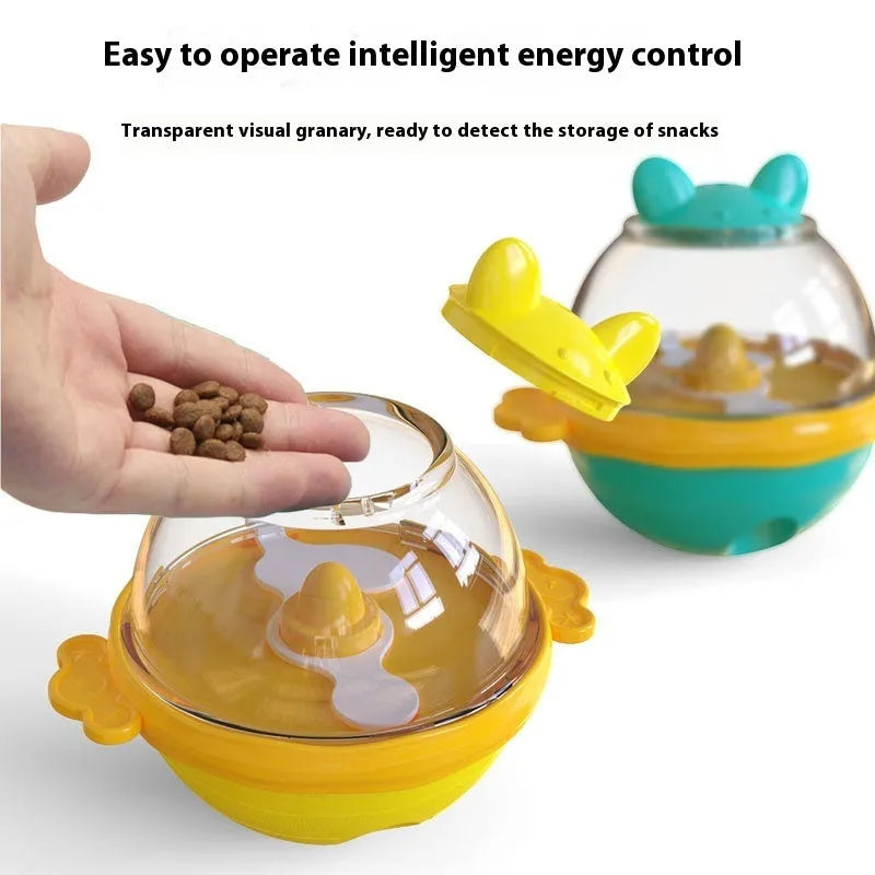 Yellow TPR dog puzzle feeder tumbler toy with non-slip base for slow feeding and mental stimulation