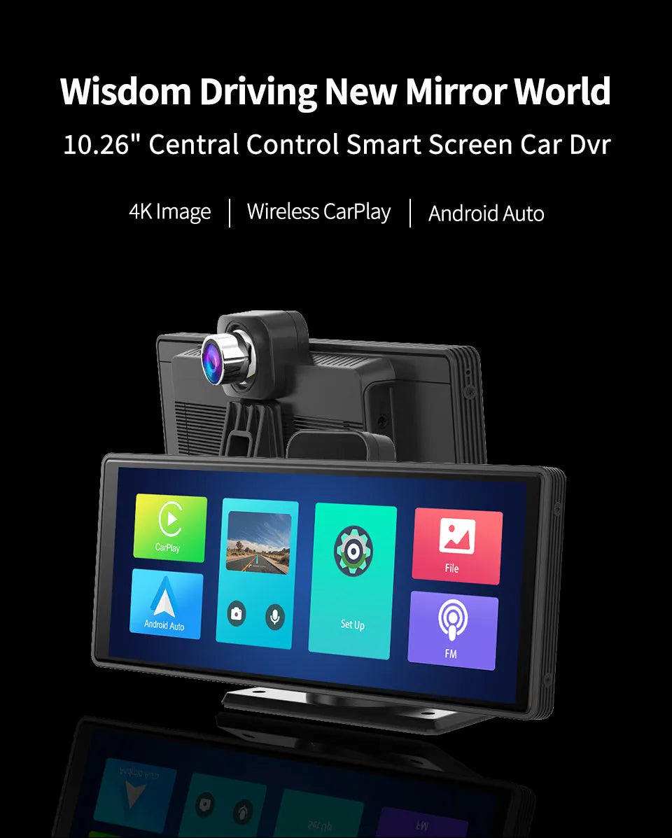 10.26 inch car dash camera with touch screen for front and rear recording