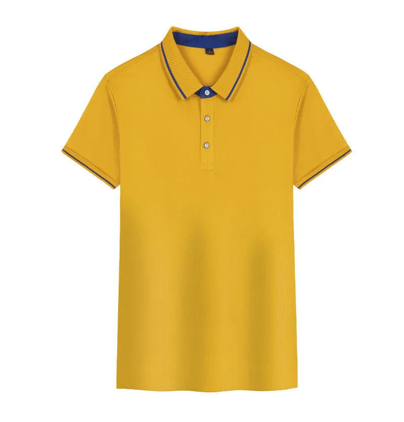 Man wearing a loose-fit quick-drying polo shirt in a solid colour with short sleeves and asymmetric detail.