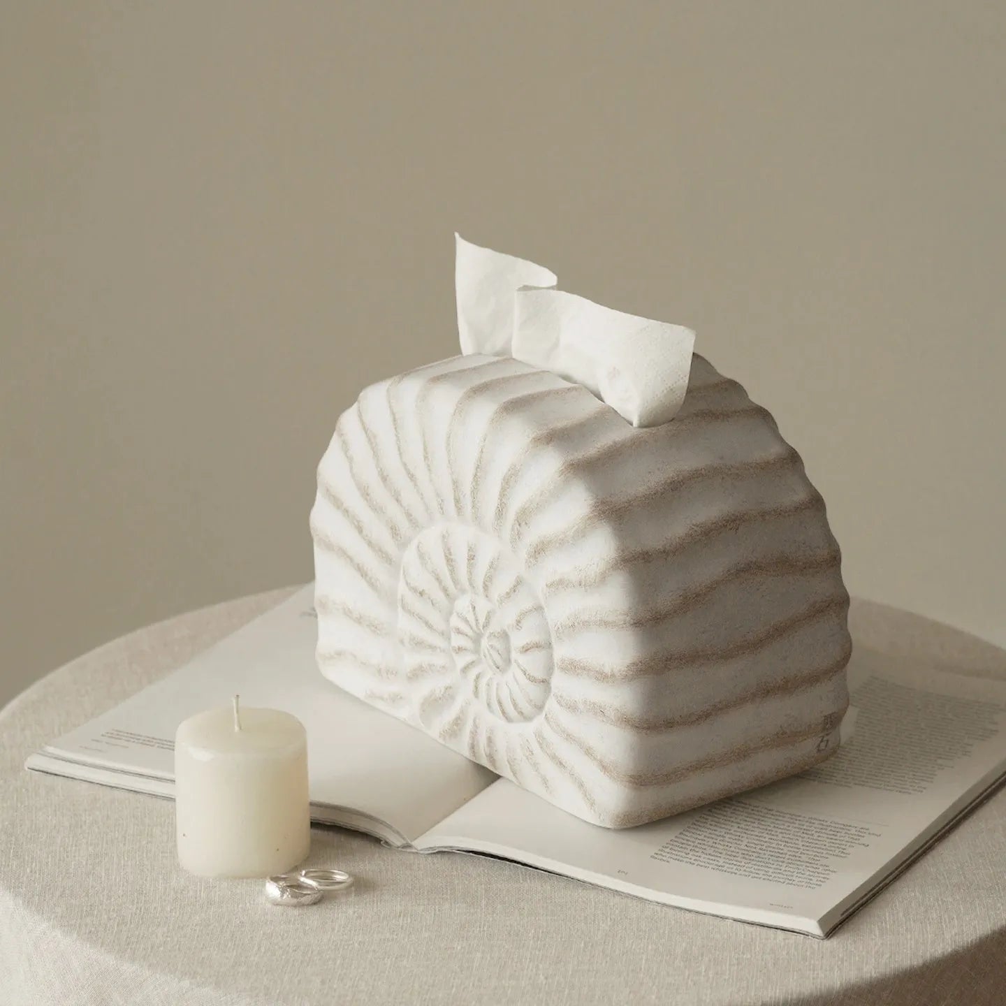 Resin tissue box cover with conch ramble shell design in modern simplicity style