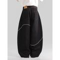 Black straight-leg trousers with zip fly placket and mid-waist design