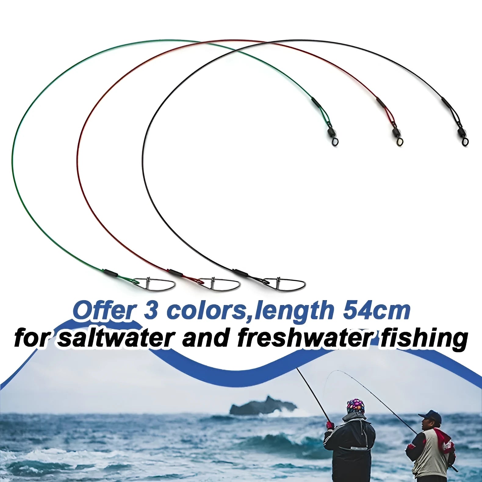 Anti-bite steel wire fishing accessories with double buckle pins measuring 54cm in length