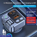 Car MP3 player and Bluetooth receiver with USB-C fast charging plugged into vehicle 12V socket