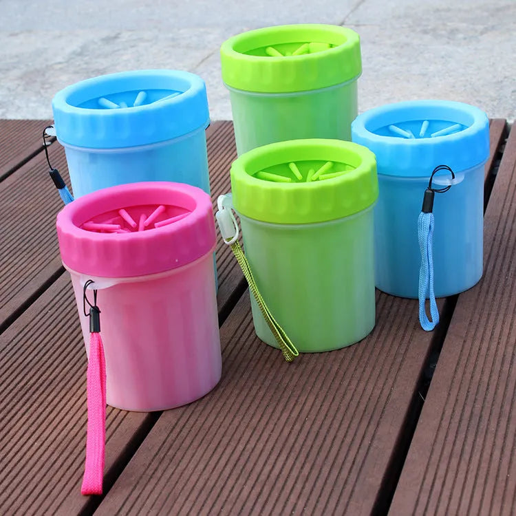 Blue silicone dog paw wash bucket for grooming and cleaning pet feet