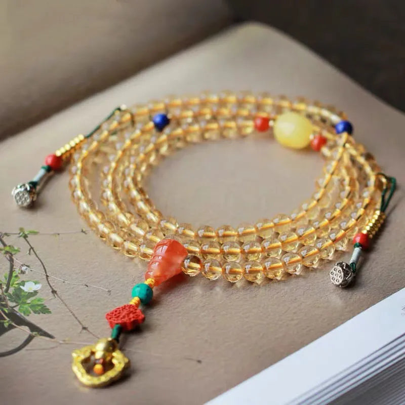 Yellow natural Brazilian citrine filament bracelet with 1mm single bead design