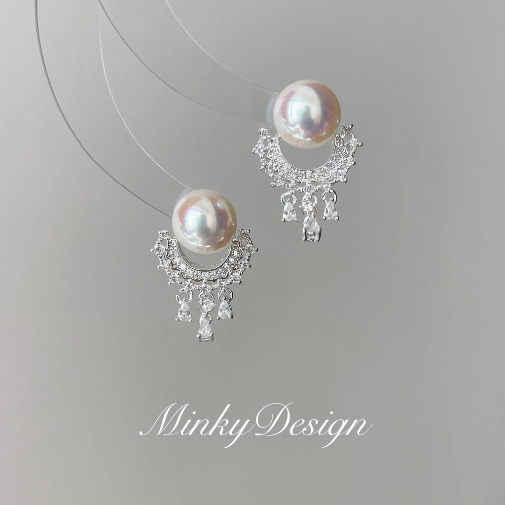 Artificial crystal water drop tassel earrings with round geometric shape and mosquito coil ear clip