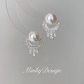 Artificial crystal water drop tassel earrings with round geometric shape and mosquito coil ear clip