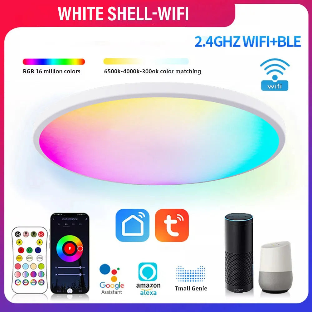 RGBCW Bluetooth ceiling lamp with colour mixing and dimming control in black or white finish