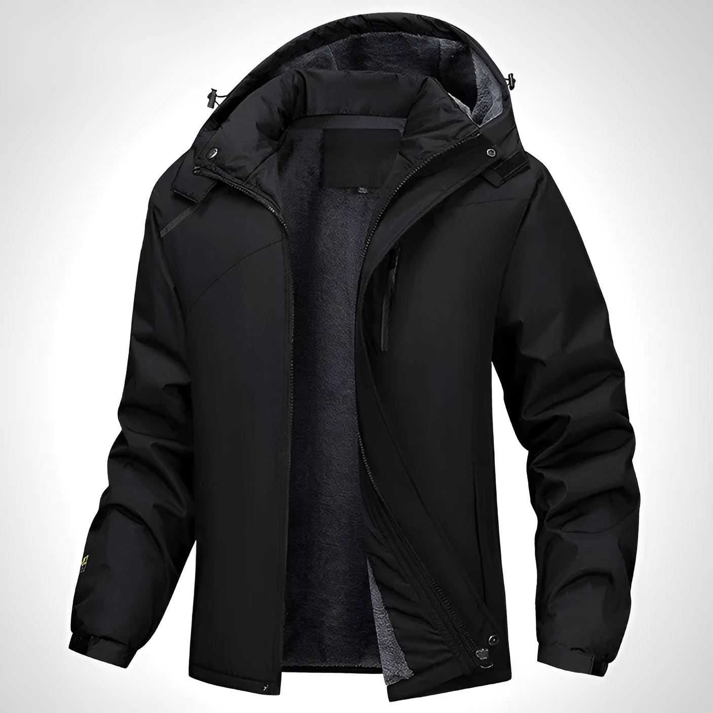 Men's plus size waterproof hooded coat in army green with visible hood and front zip