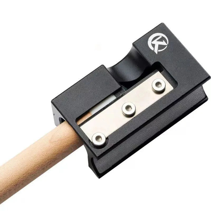 Black metal billiard cue leather tip repair device for maintenance and reshaping