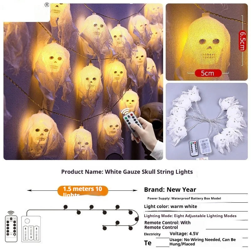 Halloween battery-operated coloured string lights with plastic shell for indoor wall decoration.
