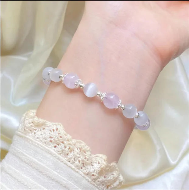 Opal amethyst crystal bracelet with moon shape over 20mm, handcrafted women's jewellery