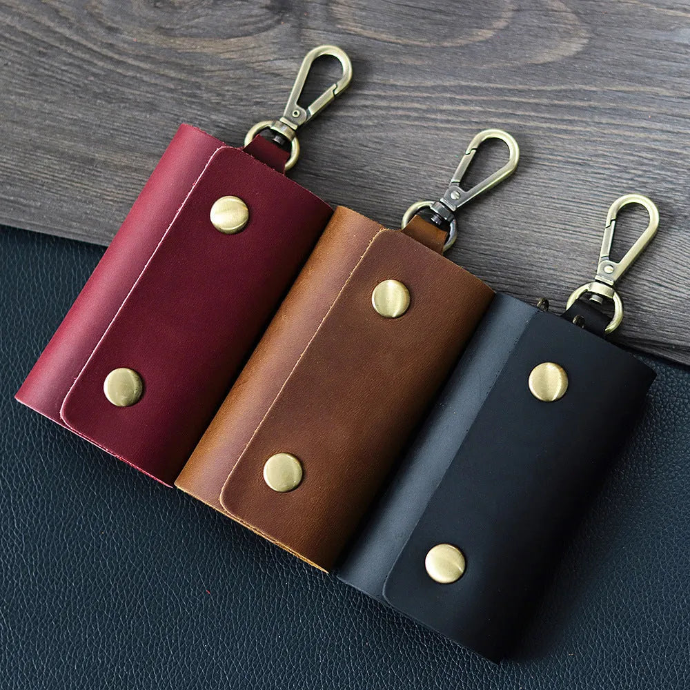 Leather men's wallet key bag multifunctional keychain in retro European style, available in six colours