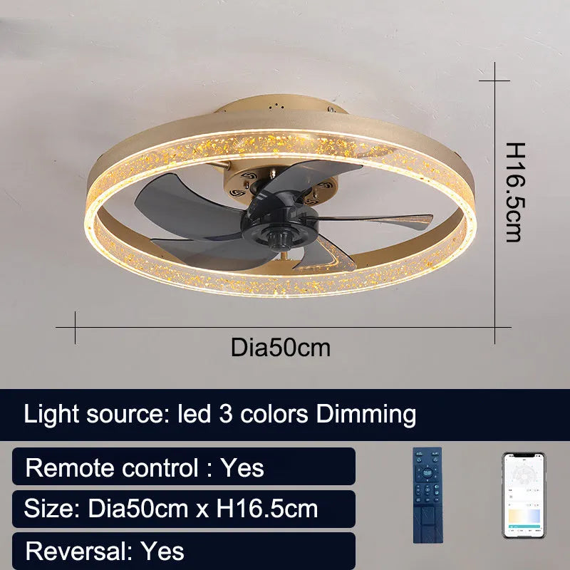 Nordic-style remote control ceiling fan lamp with light, 50cm diameter, in black finish