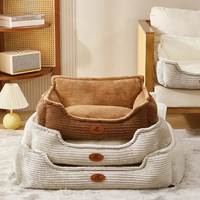 Universal kennel pet bed for small dogs and cats with a removable cover in coffee colour.