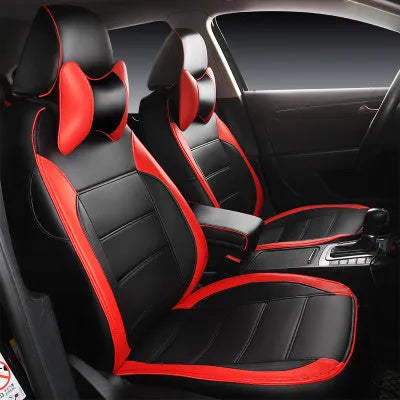 Cow leather car seat cover in beige and black with red line colour options