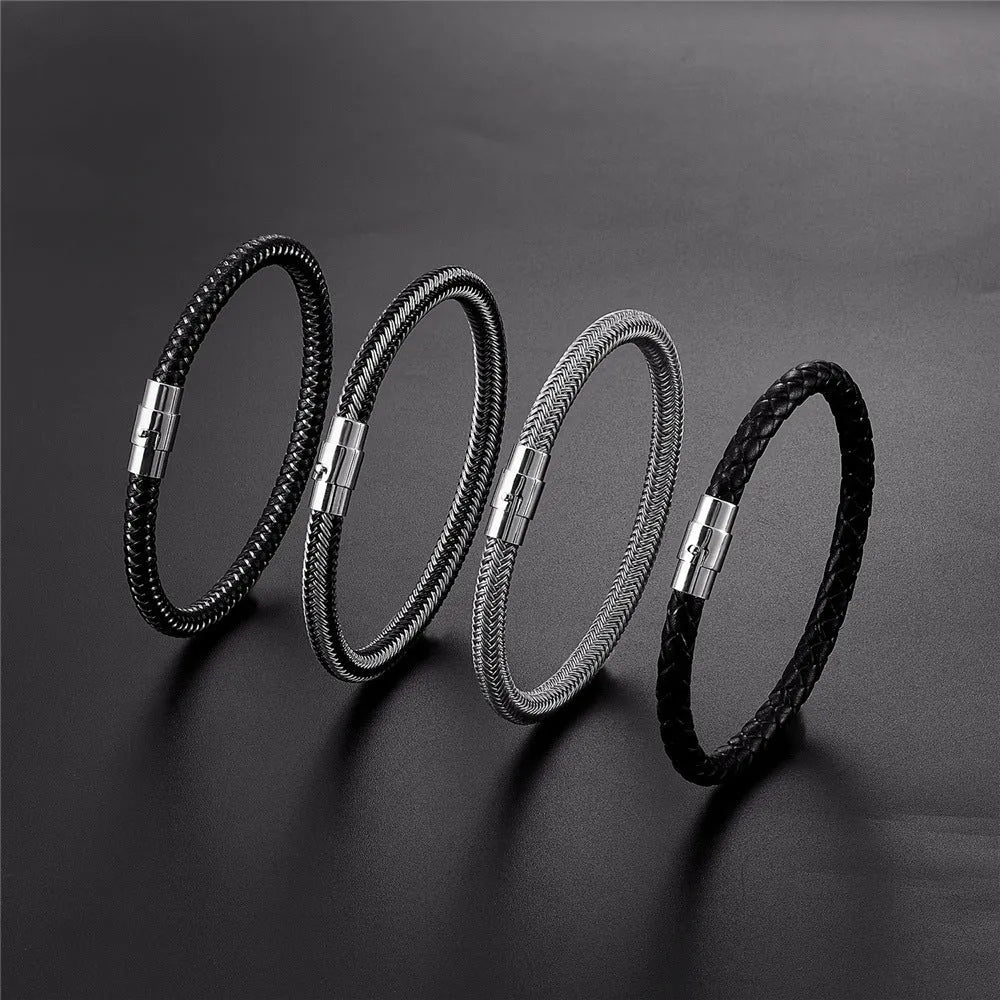 Geometric titanium steel wire bracelet with a magnetic clasp, shown in a silver colour.