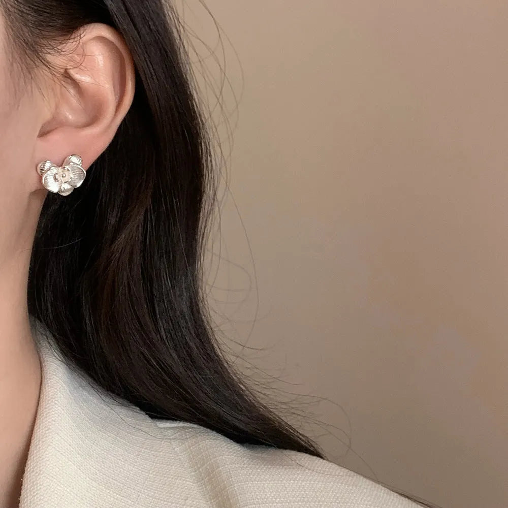 Retro flower earrings gold silver electroplated copper women's jewellery
