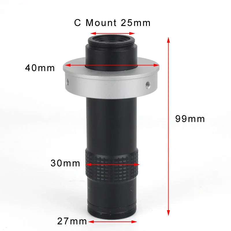 Black anodised aluminium industrial camera monocular lens for machine vision with 130x magnification range