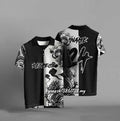Black loose-fit short sleeve T-shirt with a 3D digital printed graphic design