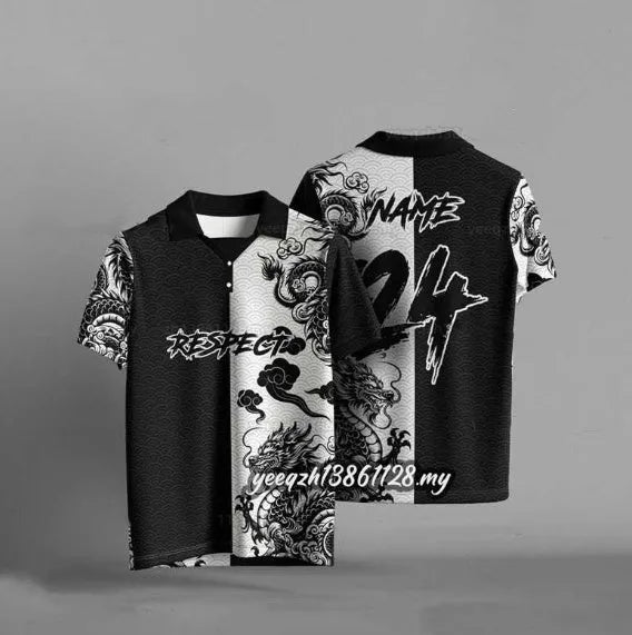 Black loose-fit short sleeve T-shirt with a 3D digital printed graphic design