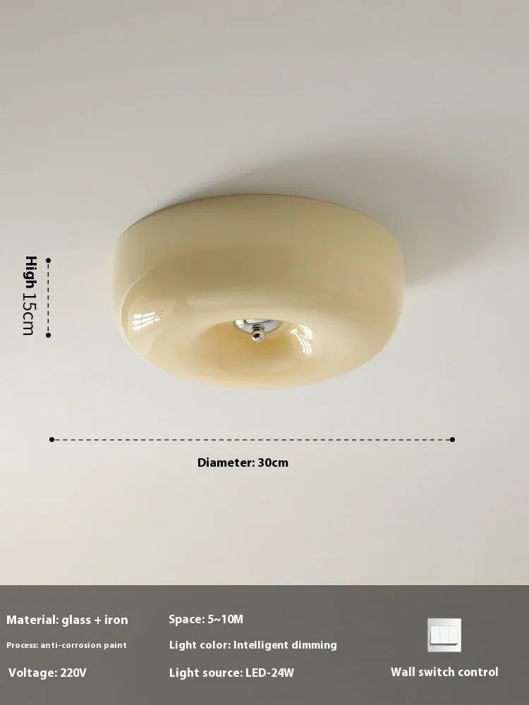 Cream-coloured American vintage style bedroom ceiling light with three-colour settings.