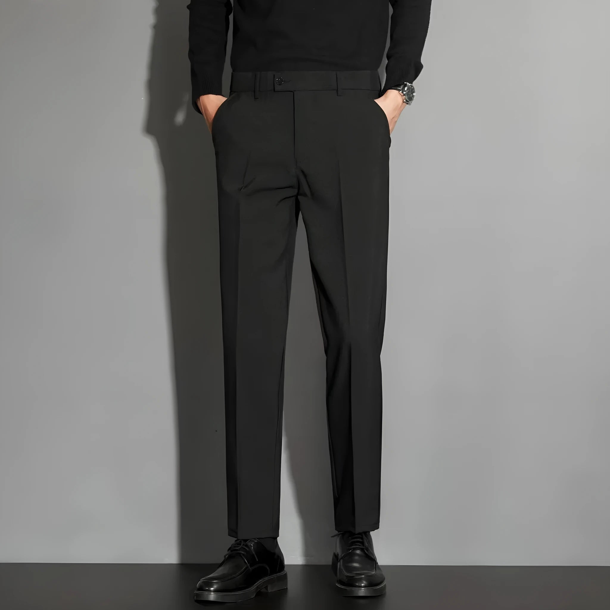 Men's straight leg suit trousers in chemical fibre blend available in multiple colours for spring wear