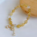 Citrine Female Peanut Sunstone Beaded Bracelet in gold colour, simple crystal bead design for women