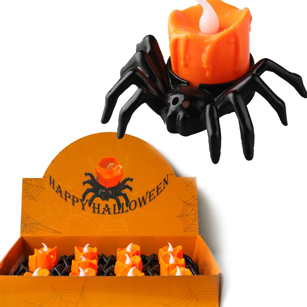 Halloween spider candlestick plastic ornament with battery-powered candle light