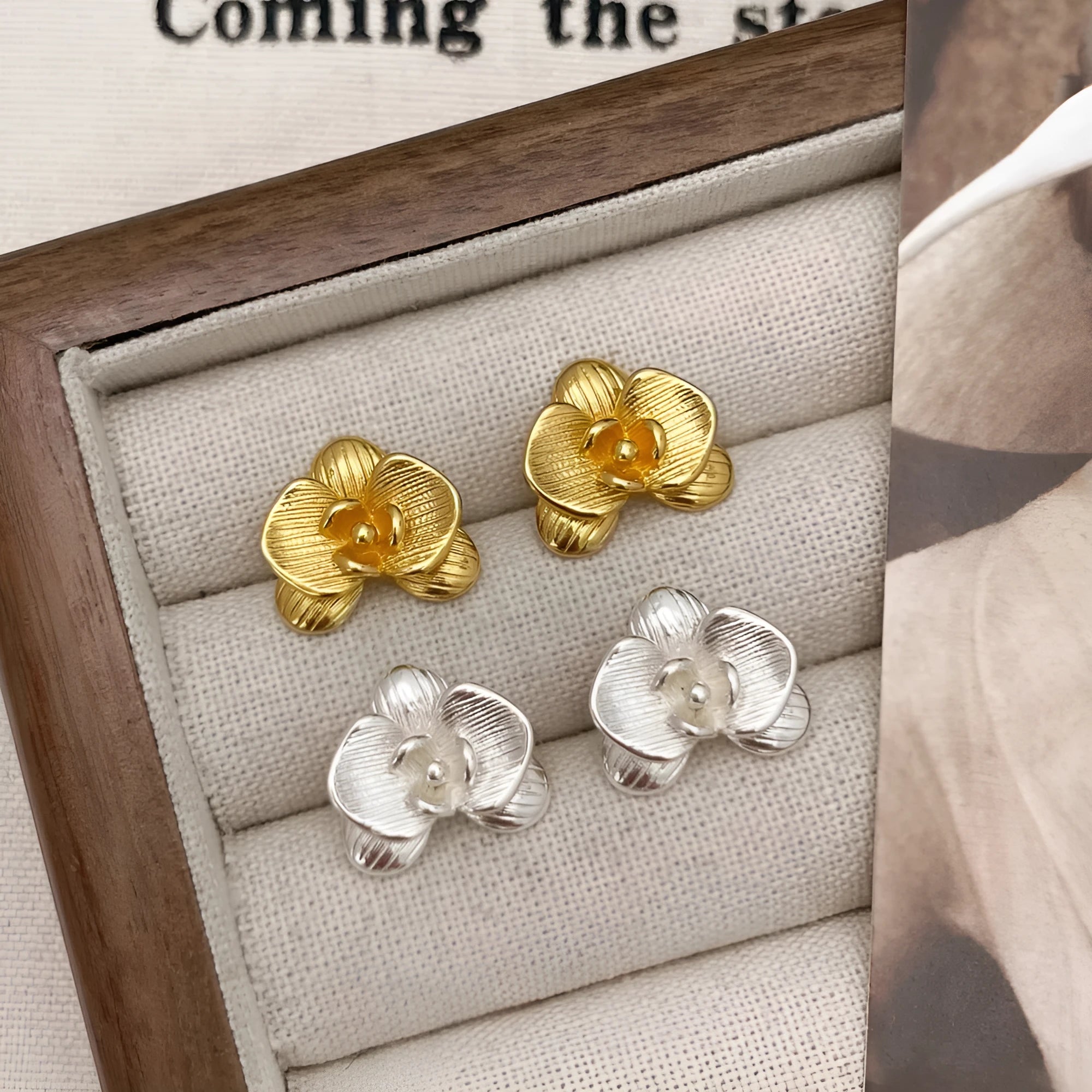 Retro flower earrings gold silver electroplated copper women's jewellery