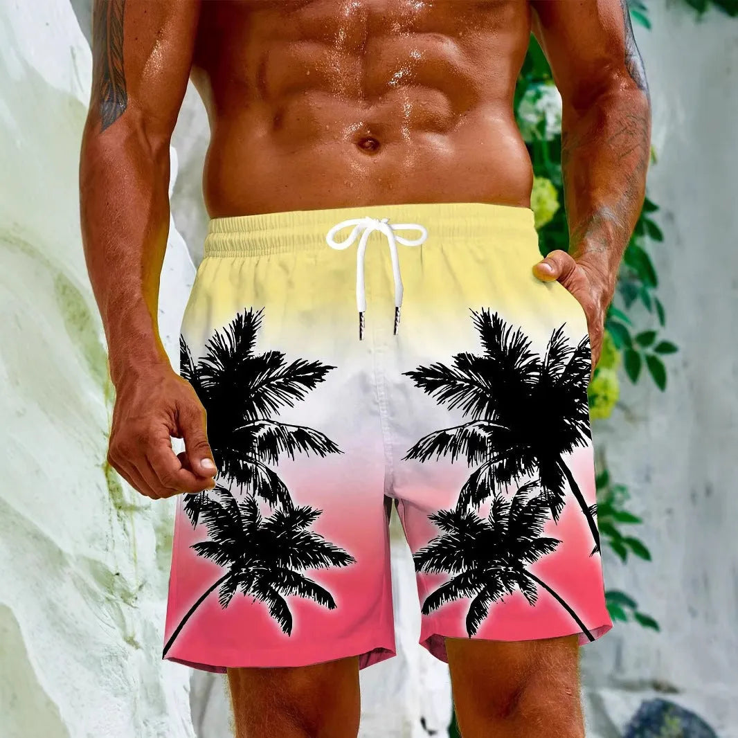 Men's micro-elastic quick-dry swimming trunks in polyester fabric showing elastic waistband
