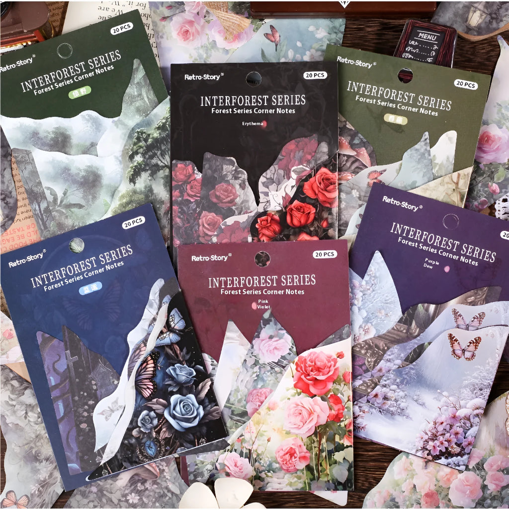 Creative DIY note in six colour variations showing spring vine, pink plum, red rose, blue, green wild, and purple dew options