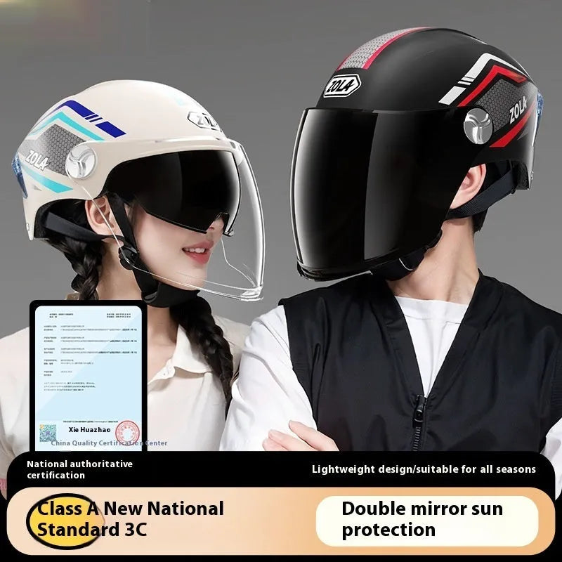 Children's lightweight ABS motorcycle half helmet with a double mirror visor, shown in a light brown colour.