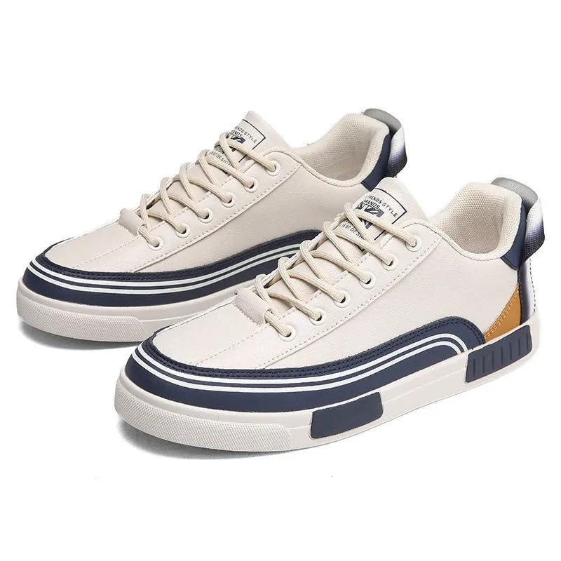 Men's beige and white-green canvas casual shoes with mesh section detail and flat round toe