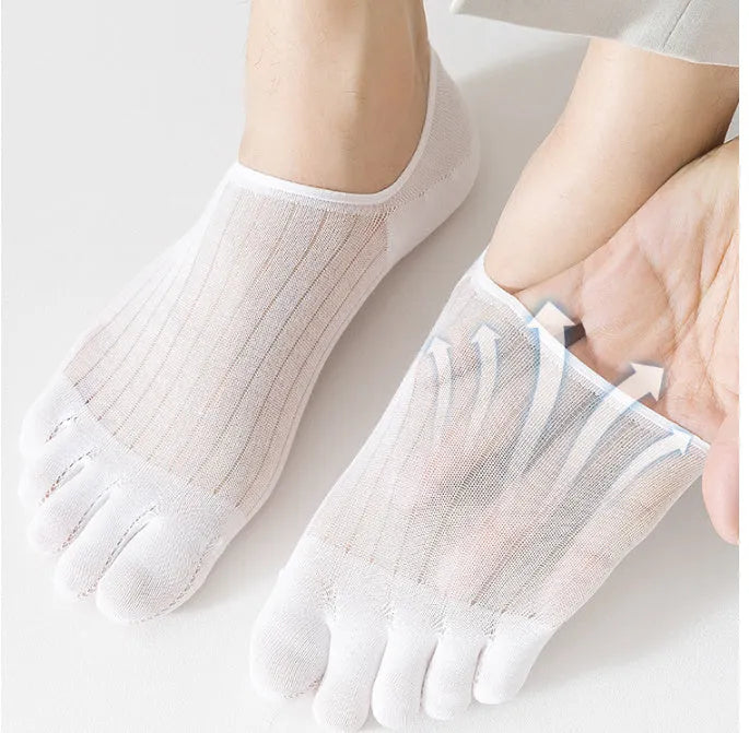 Modal cotton five-finger ultra-thin boat socks in black, white, khaki, light grey, and dark grey