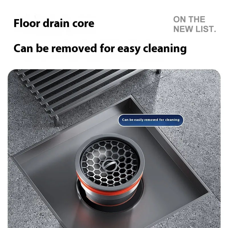Gun grey 304 stainless steel courtyard deodorant floor drain, 15cm by 15cm.
