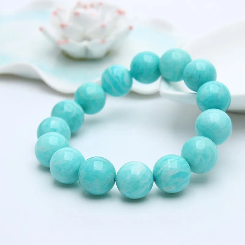 Amazonite natural stone bracelet with blue-green beads in unisex design