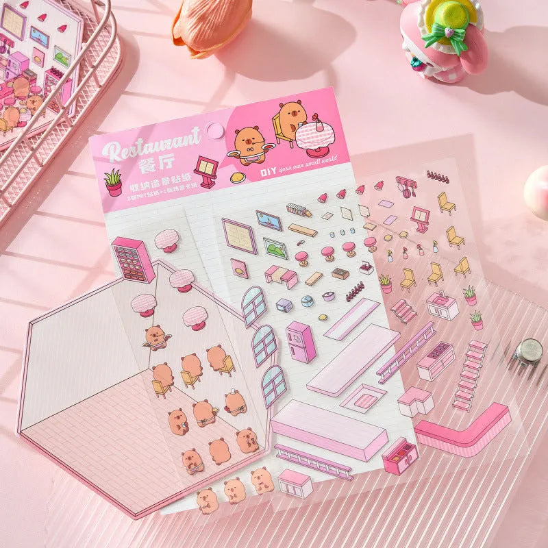 Capabala pre-cut landscaping cartoon stickers on a PET sheet in eight colour themes.
